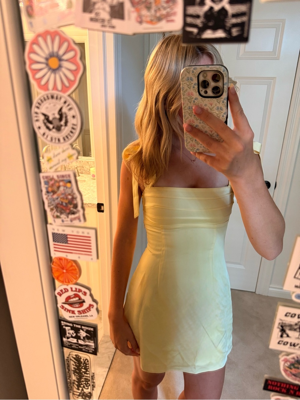 Beginning Boutique Pale Yellow Tie-Shoulder Mini Dress